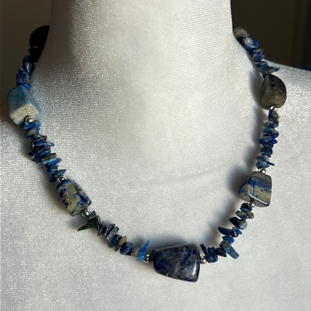 Lapis Chip and Bead Necklace - Blue Stone Jewelry - Picture 8 of 8